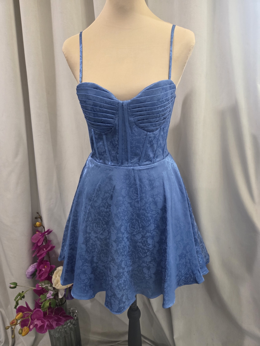 B Darlin Blue Velvet Bustier Skater Dress